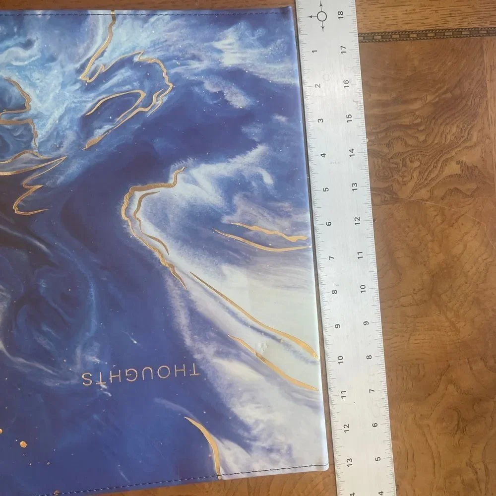 Leather Folder Blue Marble Design Folio with Paper